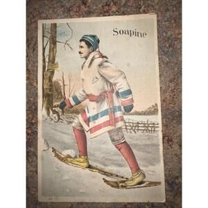 Antique Trade Card Soapine  Snow Shoeing Kendall Mfg Providence
